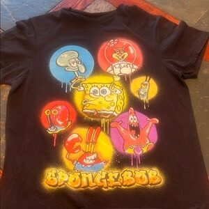 SpongeBob SquarePants Black Tee with Colorful Characters Adult small